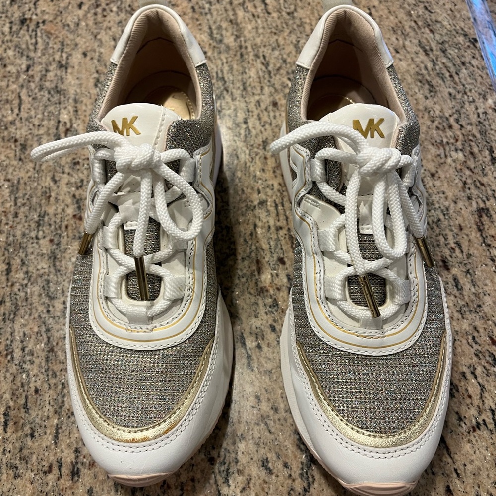 Michael Kors Metallic and White Lace-Up Sneakers